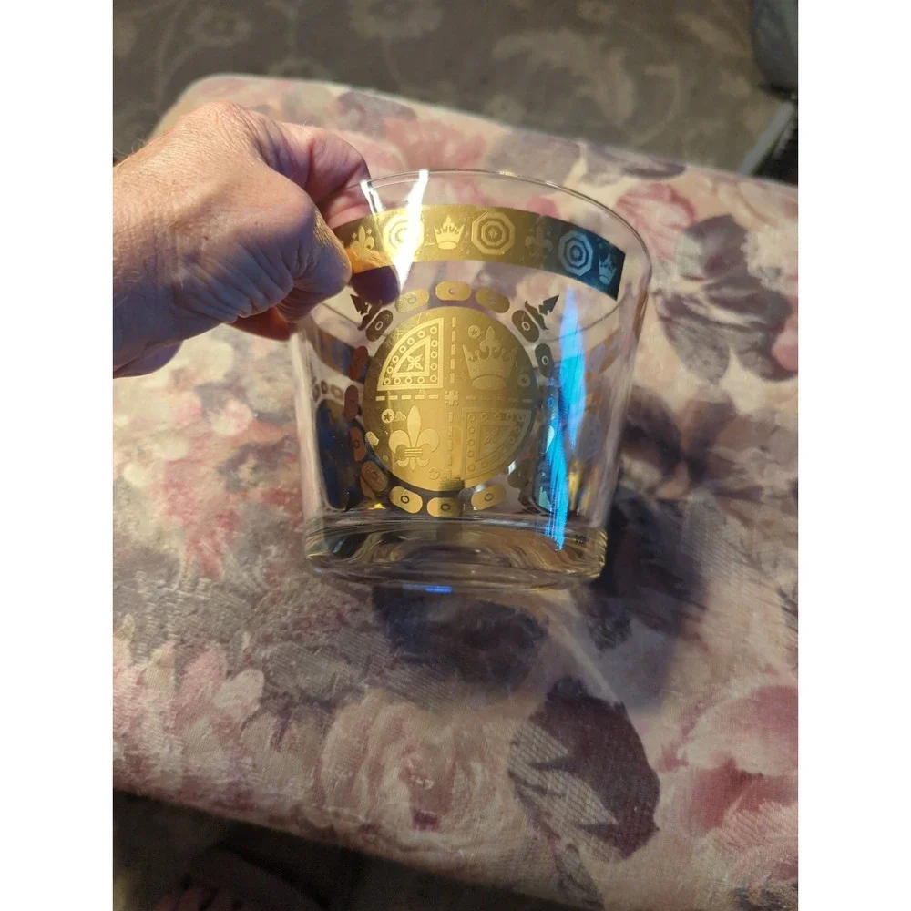 MCM Signed Vito Bari Glass Ice Bucket 22K Gold Vintage